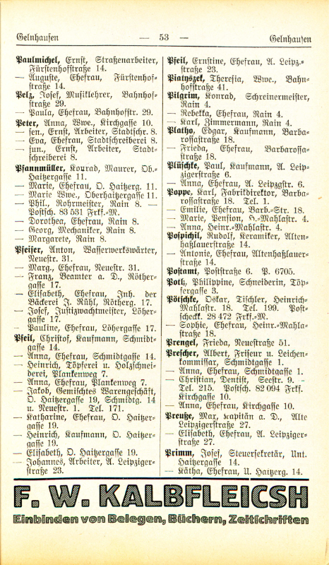 Adre&szlig;buch von 1926 Seite 53