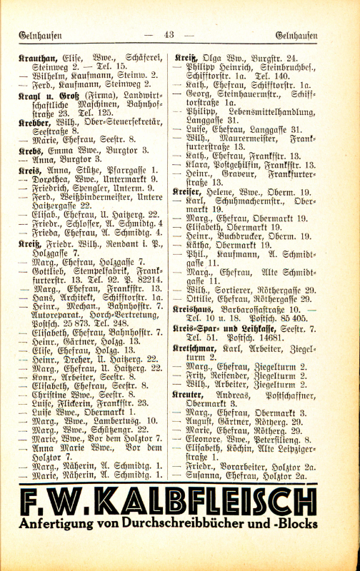 Adre&szlig;buch von 1926 Seite 43
