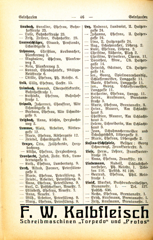 Adre&szlig;buch von 1926 Seite 46