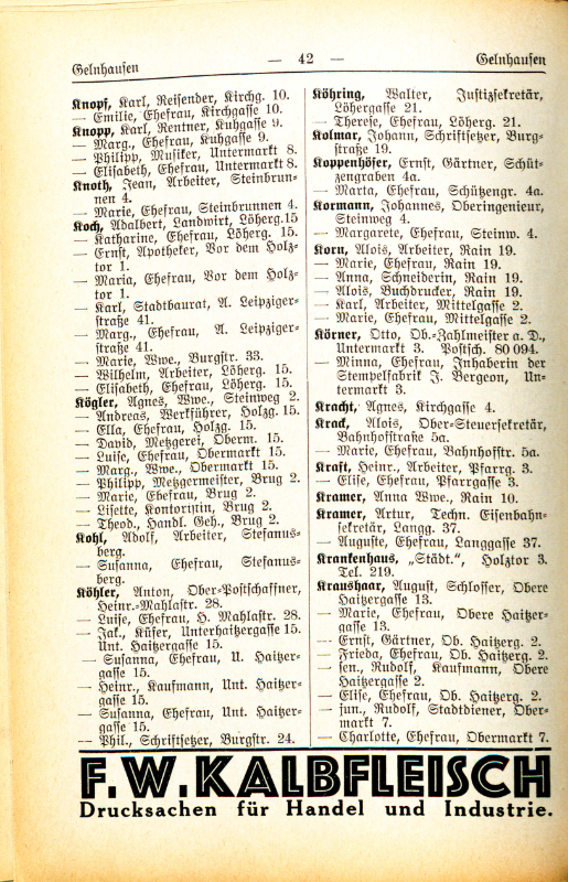 Adre&szlig;buch von 1926 Seite 42