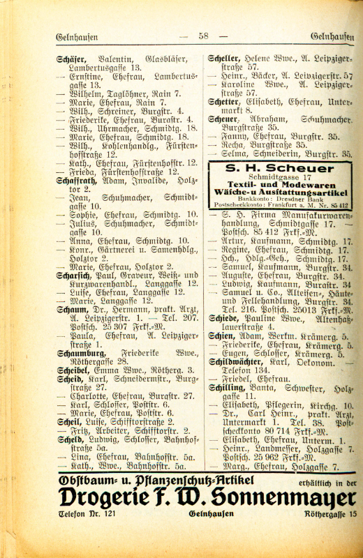 Adre&szlig;buch von 1926 Seite 58