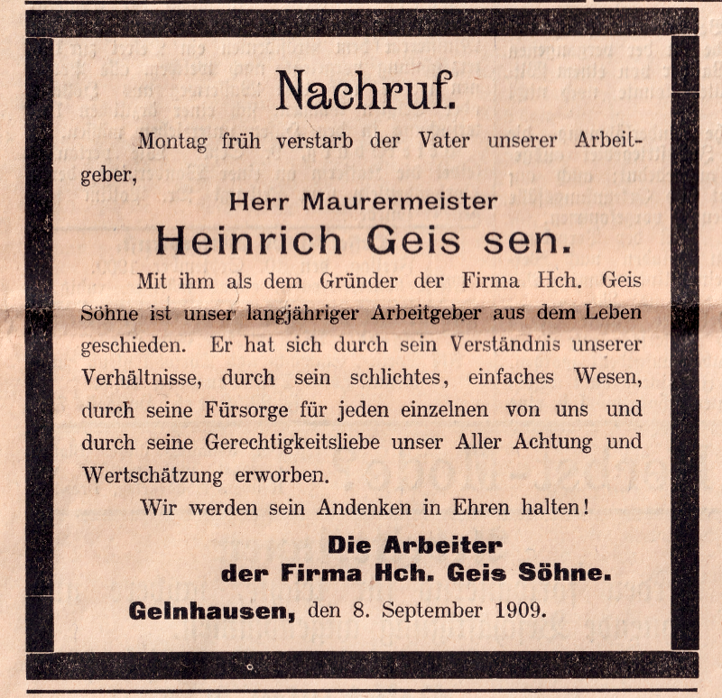 Nachruf Heinrich Geis sen.
