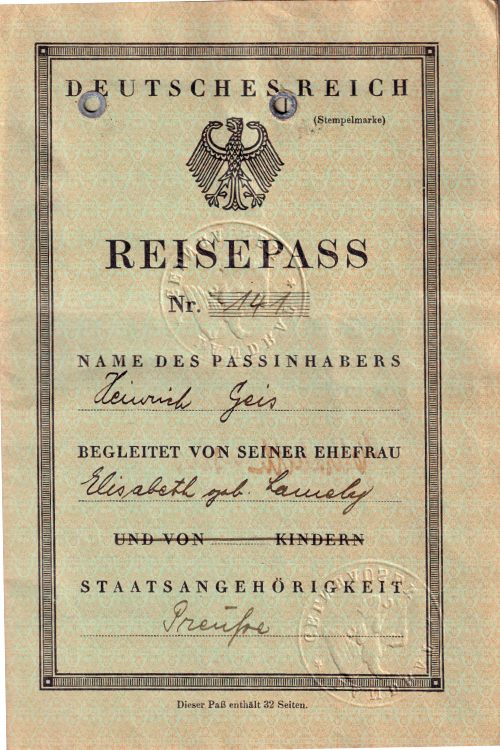 Reisepaß Elisabeth und Heinrich Geis